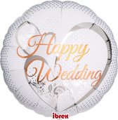 Ibrex heliumballon, Rond 14", Happy Wedding Lace Wit, verpakt [ean=SKU©Promoballons]