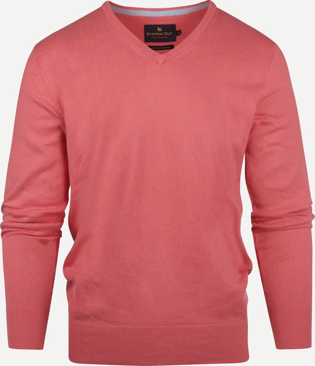 Steppin' Out Lente/Zomer 2023 Trui Cotton Cashmere V-Neck Mannen - Regular fit - Katoen - Coral Red (XL)