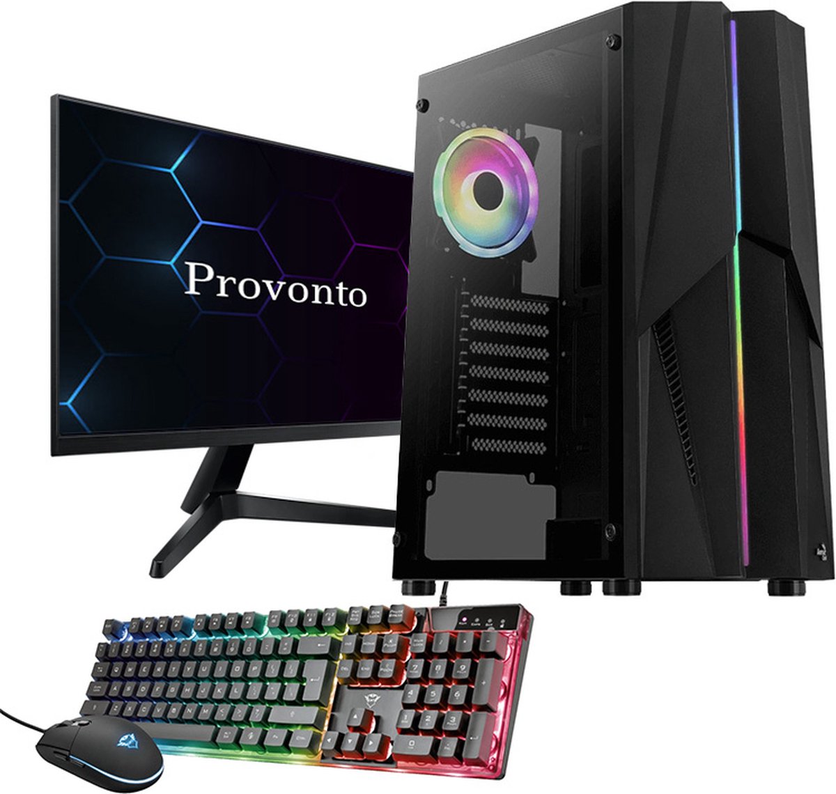 Provonto Mid-Range Gaming PC Set (Intel Xeon X5675, AMD Radeon RX 580, 16GB RAM, 480GB SSD + 24 Inch Monitor + Muis + Toetsenbord) Windows Desktop Game Set incl. Beeldscherm