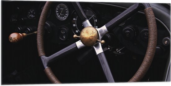 WallClassics - Vlag - Klassiek Stuur van Auto - 100x50 cm Foto op Polyester Vlag