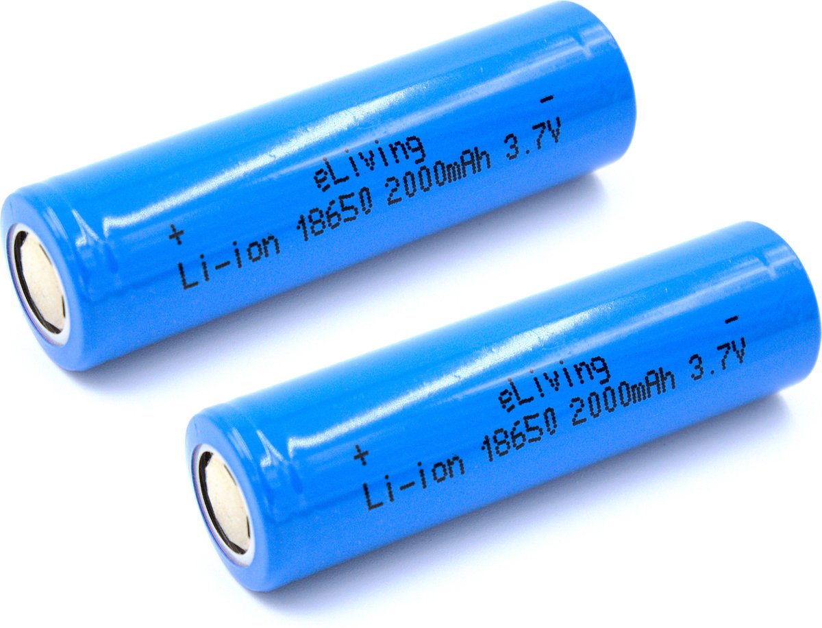 18650 Flat Top Batterijen (65x18mm). 2000mAh 3,7V Li-ion. 2 stuks.