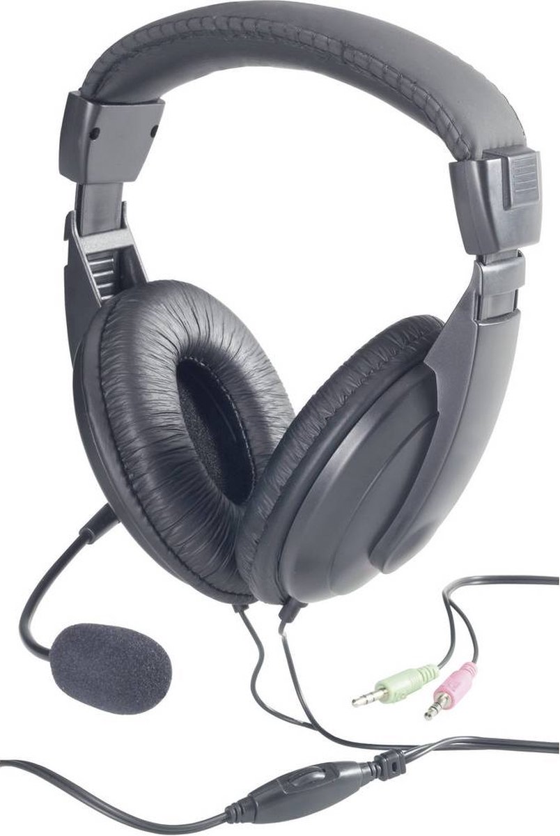 Basetech BT-260A Over Ear headset Kabel Computer Stereo Zwart Volumeregeling, Vouwbaar