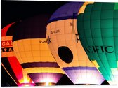 WallClassics - Dibond - Vier Verschillende Kleuren Luchtballonnen in het Donker - 80x60 cm Foto op Aluminium (Wanddecoratie van metaal)