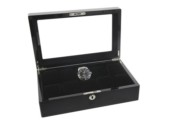 Horloge opbergbox - voor 10 horloges - Fox - Hoogglans Zwart - 33 x 19 x 6 (LxBxH)