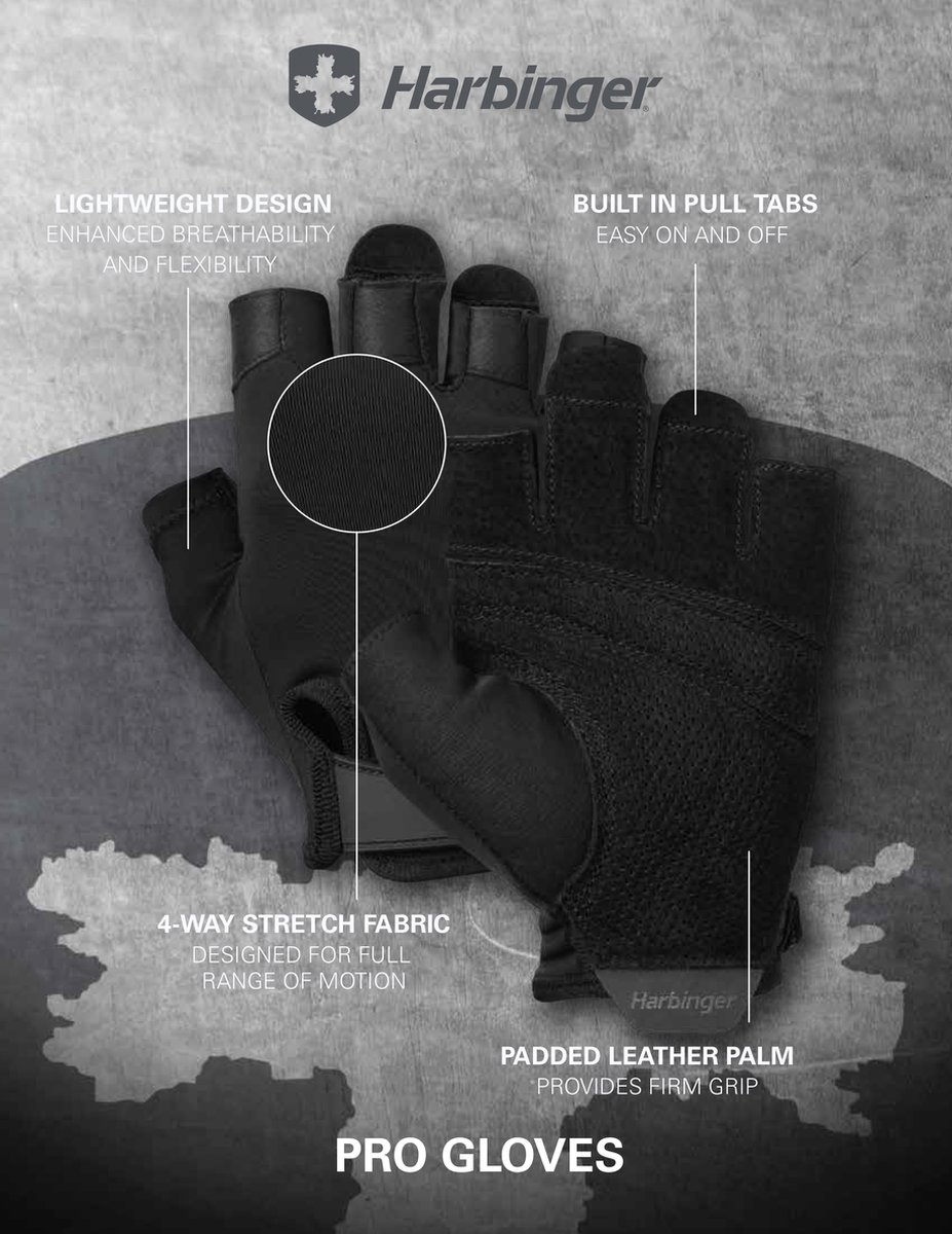 Harbinger Training Grip Gloves - Fitness Handschoenen Heren & Dames - Deadlifting - XL - Unisex - Zwart - Gym & Crossfit Training - Krachttraining