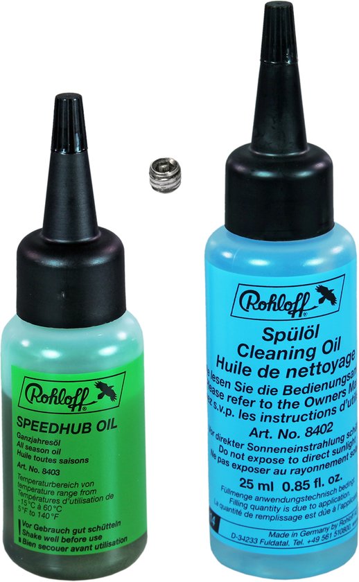 Foto: Rohloff 8411 oliewisselset voor 1 oliewissel van rohloff naaf 25 ml spoelolie 12 5 ml gansjaarolie dichtingsschroef 