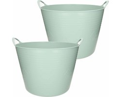 Flexibele kuip emmer/wasmand - 2x - mintgroen - 40 liter - Opbergmanden