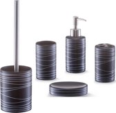 Zeller badkamer accessoires set 5-delig - keramiek - zwart - swirl patroon