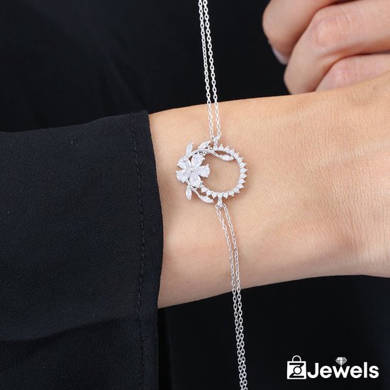 OZ Jewels Tweedradige Zilveren Armband met Bloemendesign - Accessoires - Liefdessieraden - Valentijnsdag - Cadeau - Moederdag - Sieraden Dames - In mooie geschenkverpakking
