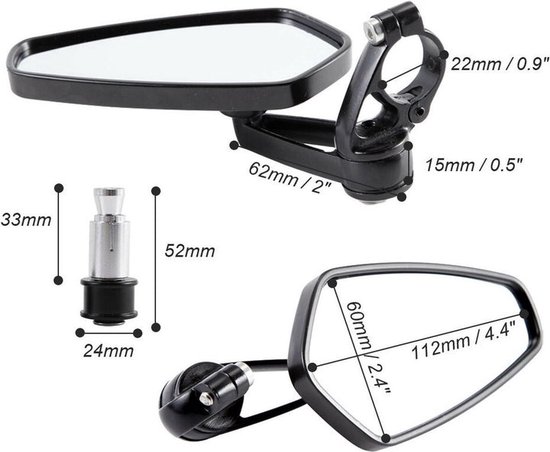 Area1 Motorfiets spiegel CNC stuuruiteinden motorfiets achteruitkijkspiegel set 7/8 (rechts links) e getest. Ook geschikt voor scooters (zwart
