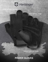 Harbinger Power Gloves - Fitness Handschoenen Heren & Dames - Deadlifting - Leer - L - Unisex - Zwart - Gym & Crossfit Training - Krachttraining