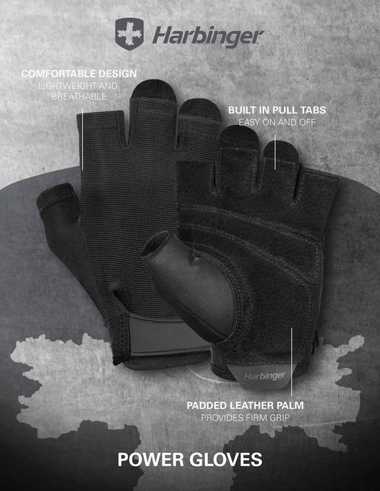 Harbinger Power Gloves - Fitness Handschoenen Heren & Dames - Deadlifting - Leer - L - Unisex - Zwart - Gym & Crossfit Training - Krachttraining - Harbinger Power