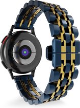 Strap-it Smartwatch bandje 20mm - Luxe duo stalen schakel horlogeband geschikt voor Huawei Watch GT 2 42mm / GT 3 42mm / GT 3 Pro 43mm - Amazfit Bip / GTS / GTS 2 / GTS 3 / GTS 4 / GTR 42mm - blauw/goud