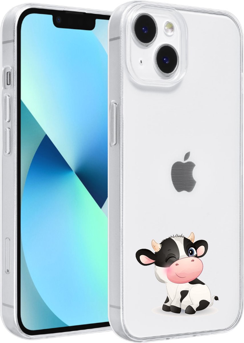 Apple Iphone 14 hoesje transparant siliconen - Koe knipoog LET OP JUISTE MODEL*