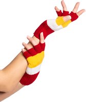 Partychimp Vingerloze Handschoenen voor bij Carnavalskleding Dames Carnaval Accessoires Verkleedkleren Volwassenen - Rood/Wit/Geel- Katoen/Polyamide/Elastaan - One-Size