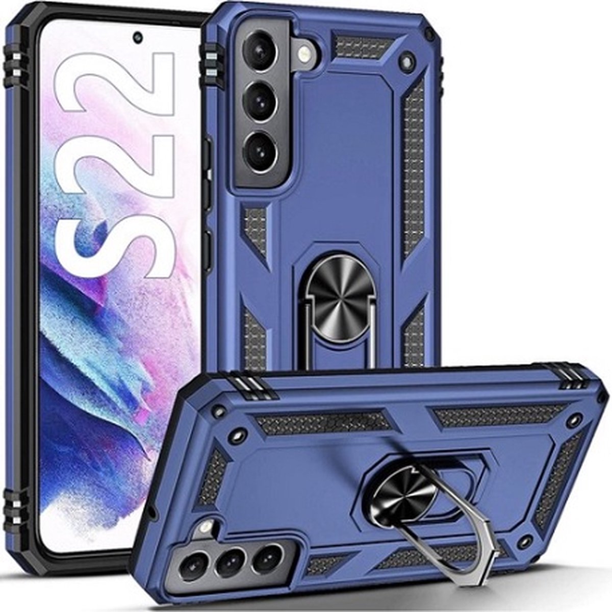 Samsung S22 Hybrid Armor Anti Shock Hoesje Blauw