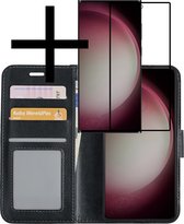 Hoes Geschikt voor Samsung S23 Ultra Hoesje Book Case Hoes Flip Cover Wallet Bookcase Met Screenprotector - Zwart