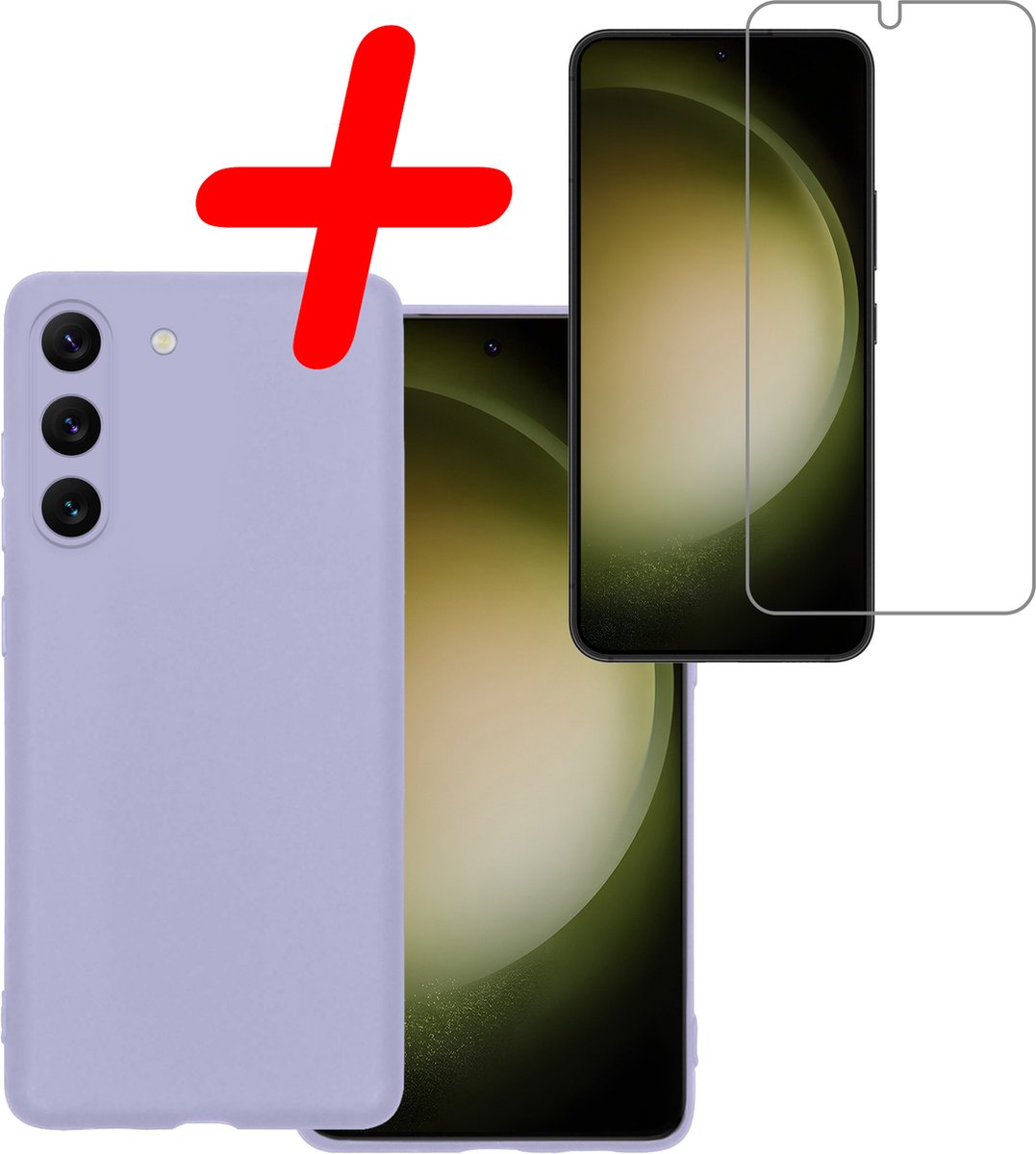 Hoesje Met Screenprotector - Geschikt voor Samsung Galaxy S23 - Sterk & Shockproof - Back Cover - Siliconen Case - Telefoon Hoes - Lila