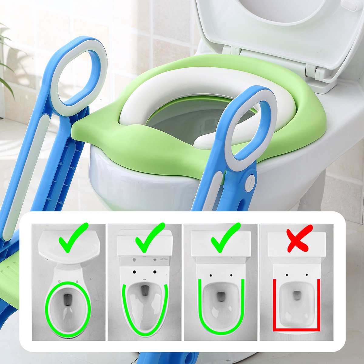 WC Verkleiner Met Trapje - Potje Voor Peuter - Toilettrainer Met Opstapje Blauw Inklapbaar 1