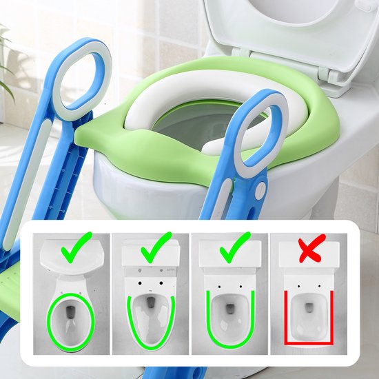 LifeGoods WC Verkleiner - Potje Peuter - Met Trapje - Toilettrainer met Opstapje - Opvouwbaar - Toiletverkleiner - 2 tot 7 Jaar - Groen/Blauw