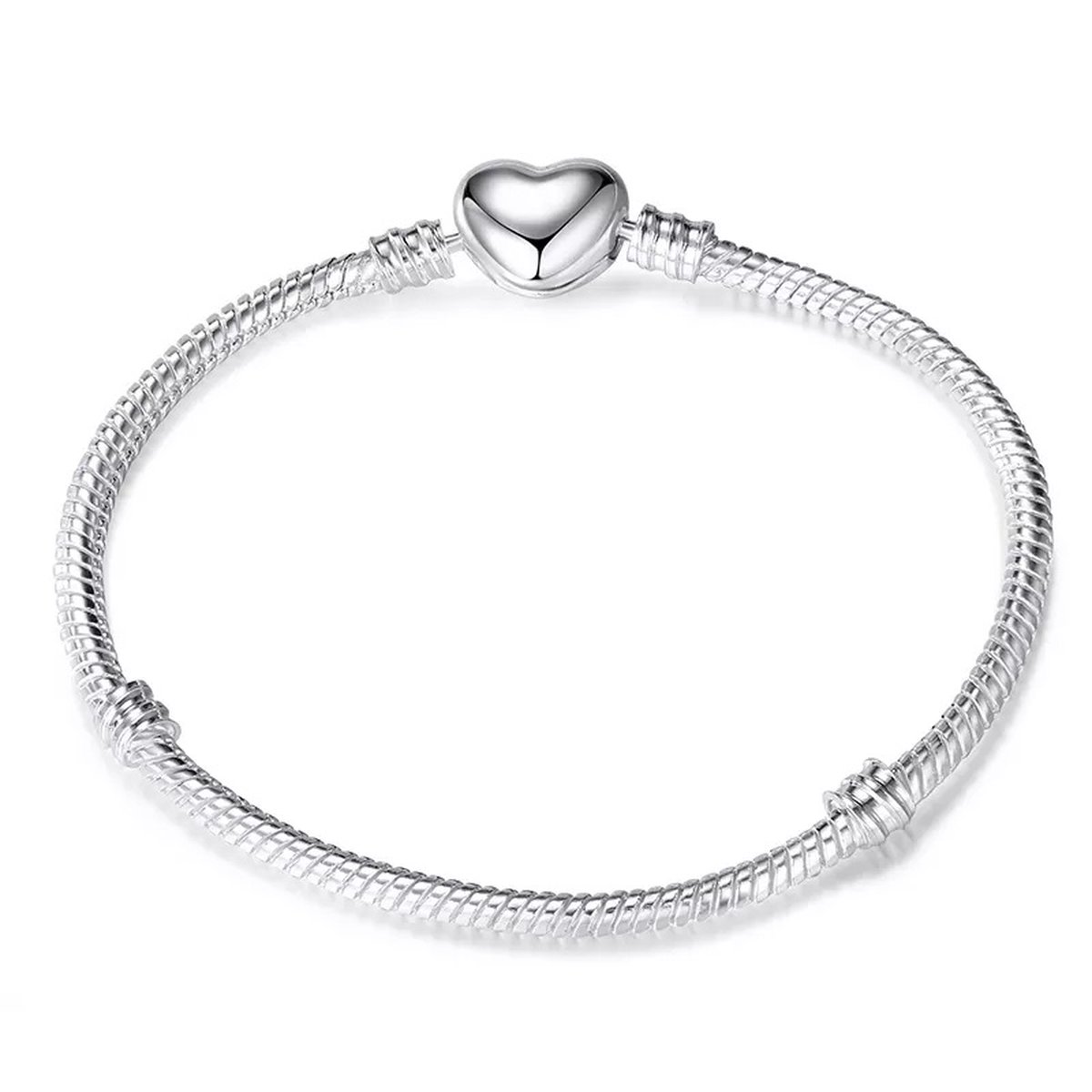 EmmyRovi – Bedelarmband Verzilverd – Hart Sluiting – 21 cm (Grote maat)