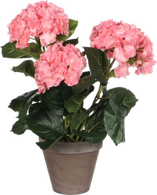 Plante Artificielle Mica Decorations Hortensia - H40 x Ø35 cm - Pot en terre cuite - Rose