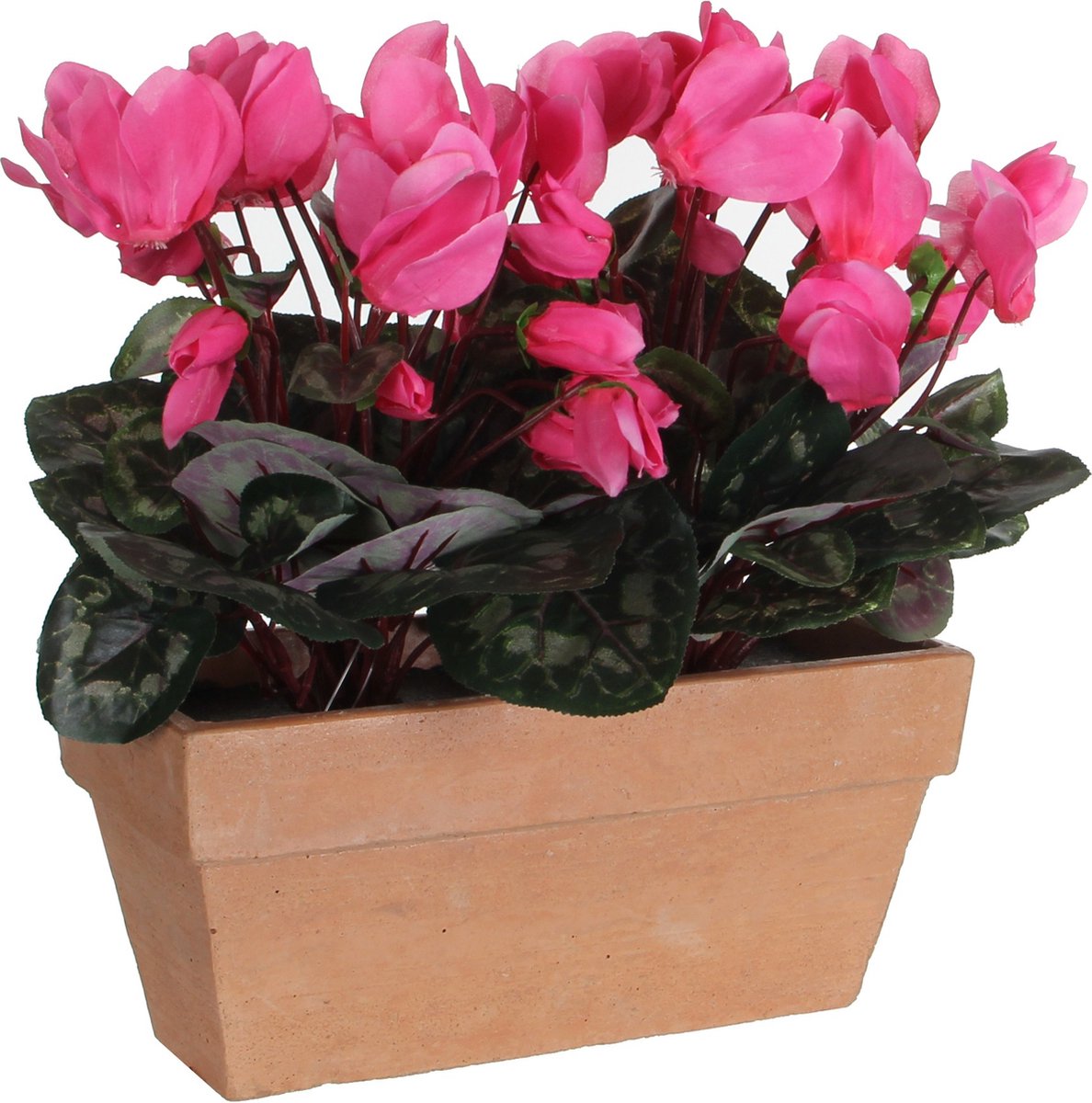 Mica Decorations Cyclaam balkon kunstplant roze in keramieken pot L29 x B13 x H33 cm - Kunstplanten/nepplanten/balkonplanten