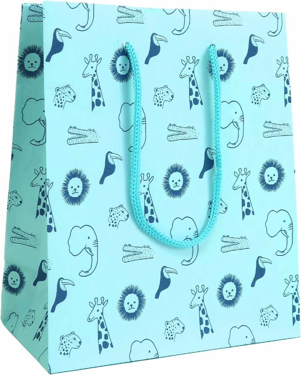Luxe cadeautas met koord voor kinderen of geboorte - 24 x 10 x 33,5 cm - Jungle - Blauw - 12 Stuks