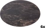 Cosy en Trendy Placemat in marmer look - kunststof - pvc - zwarte kleur - rond - diameter 38cm - 6 stuks