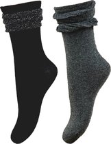 2 paires de Chaussettes Fille - Volants - Zwart- Grijs - Taille 35-38