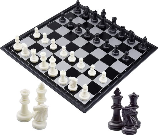 Thumbnail van een extra afbeelding van het spel Schaakspel, Deluxe, opvouwbaar, magnetisch, schaakbord met schaken, magnetisch, zwart en wit, voor kinderen en volwassenen