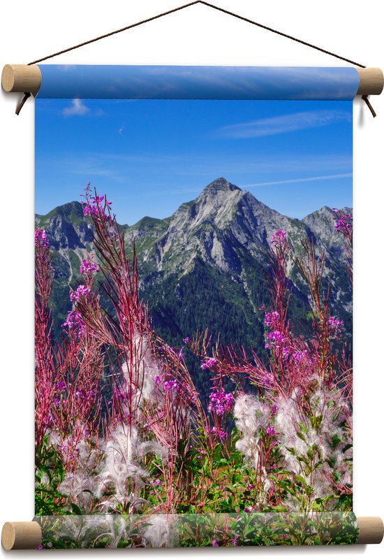 Textielposter - Prachtige Bloemen aan de Rand van Cliff in Berggebied - 30x40 cm Foto op Textiel