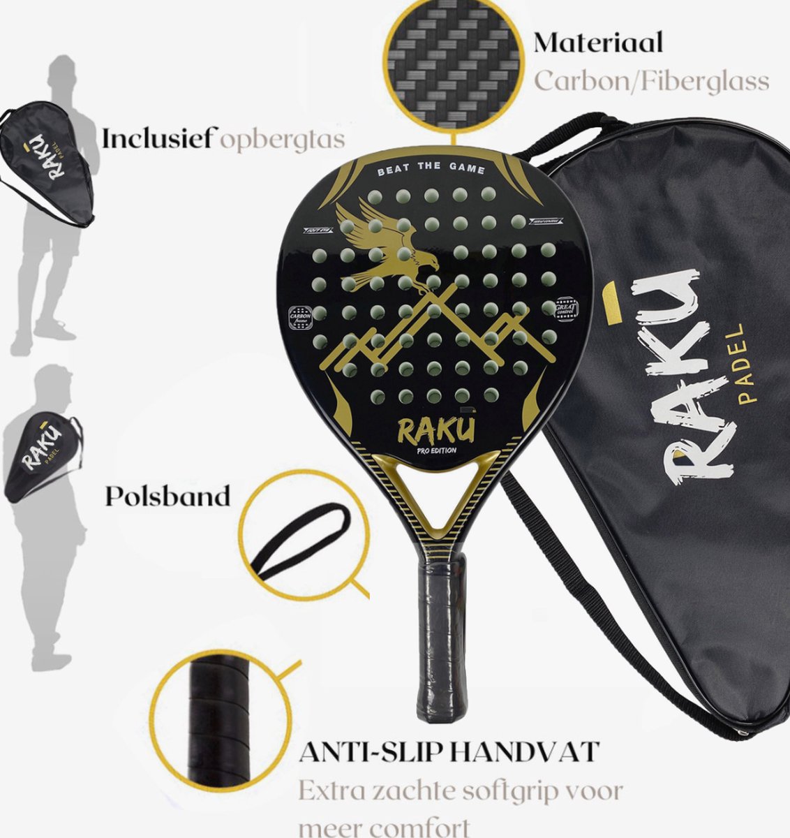 Raku Eagle Pro Series padel racket carbon thumbnail 6