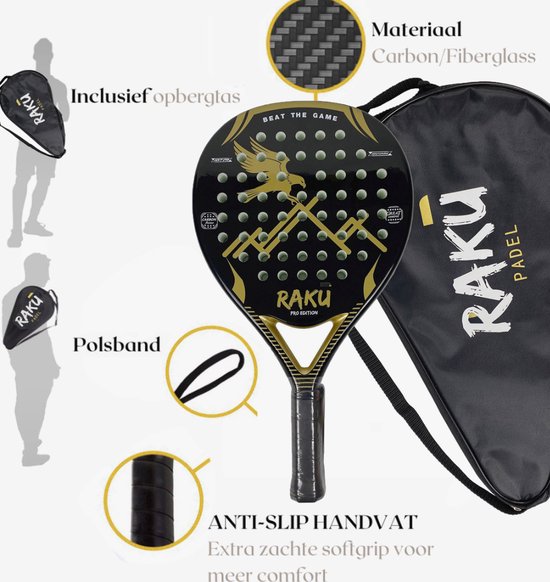 Raku® Eagle Pro Series - Padel Racket - Padel - Padelrackets - Racket - Paddle - Carbon - Inclusief Padelzak