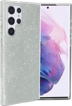 Casemania Hoesje Geschikt voor Samsung Galaxy S22 Ultra Zilver - Glitter Back Cover