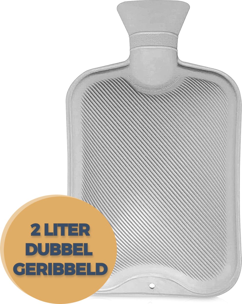 Kruik Grijs 2 liter - Pasper warmwaterkruik - zonder hoes - dubbelzijdig geribbeld - kruikzak
