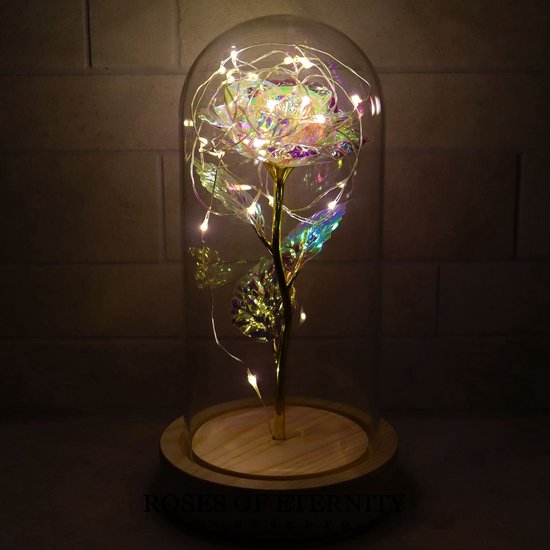 Roses of Eternity - Galaxy rose dans un dôme en verre avec LED - Cadeau pour femme - Mariage - Saint Valentin - Petite amie