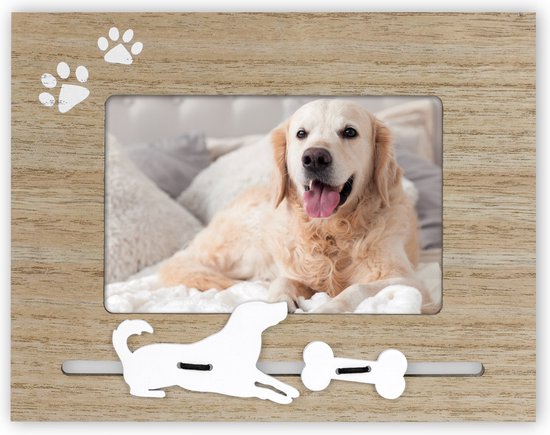 ZEP - Houten Fotolijst hond Spike in wit met bruin voor 1 foto 10x15 - ZW846