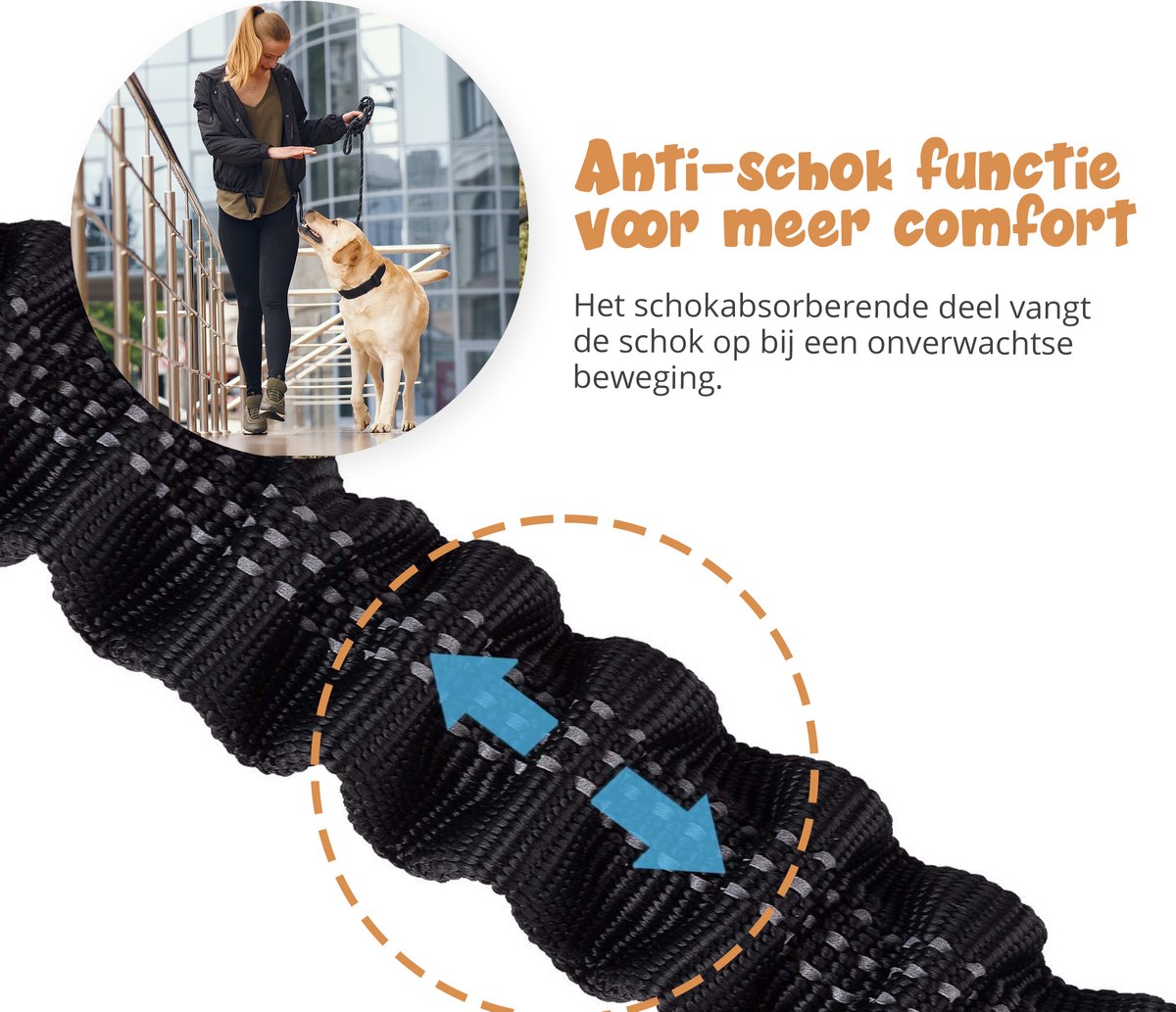 Snuggle Paws Intrekbare Hondenriem 4,9 m - Heavy Duty All-in-One Hondenriem met LED-zaklamp, poepzakhouder, kauwbestendige stalen kabel en reflecterende tape - maat M