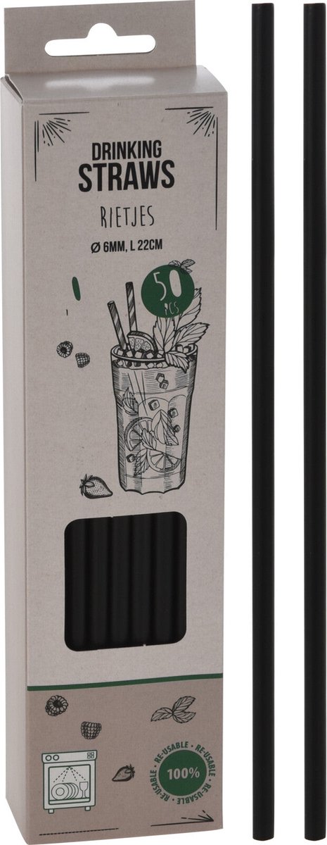 Herbruikbare rietjes / drinkrietjes 150 stuks - Zwart - 24 CM