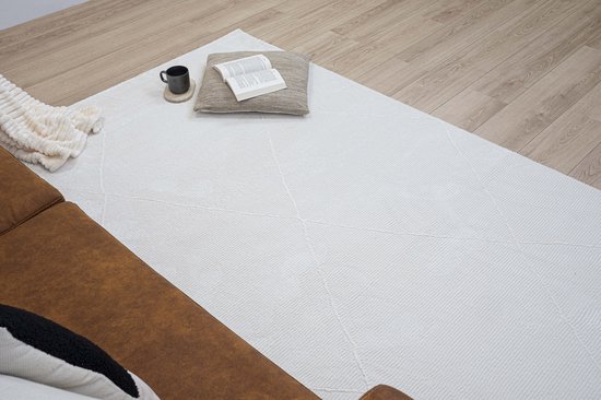 Tapis Moderne Flycarpets - Aurelia - Motif à Carreaux - Crème - Design cm