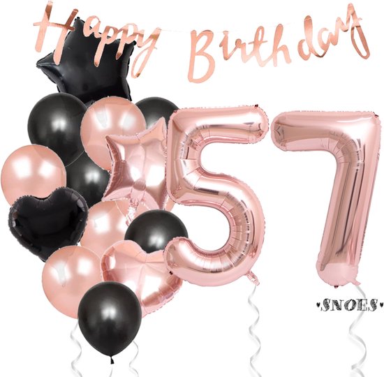 Snoes Ballonnen 57 Jaar Feestpakket – Versiering – Verjaardag Set Liva Rose Cijferballon 57 Jaar - Heliumballon