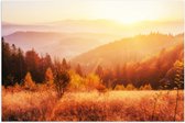 Poster Glanzend – De Zon boven een Berglandschap - 75x50 cm Foto op Posterpapier met Glanzende Afwerking