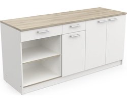 Trendmeubel -Keukenkast - onderkast Cooking 180cm in witte melamine met eiken blad
