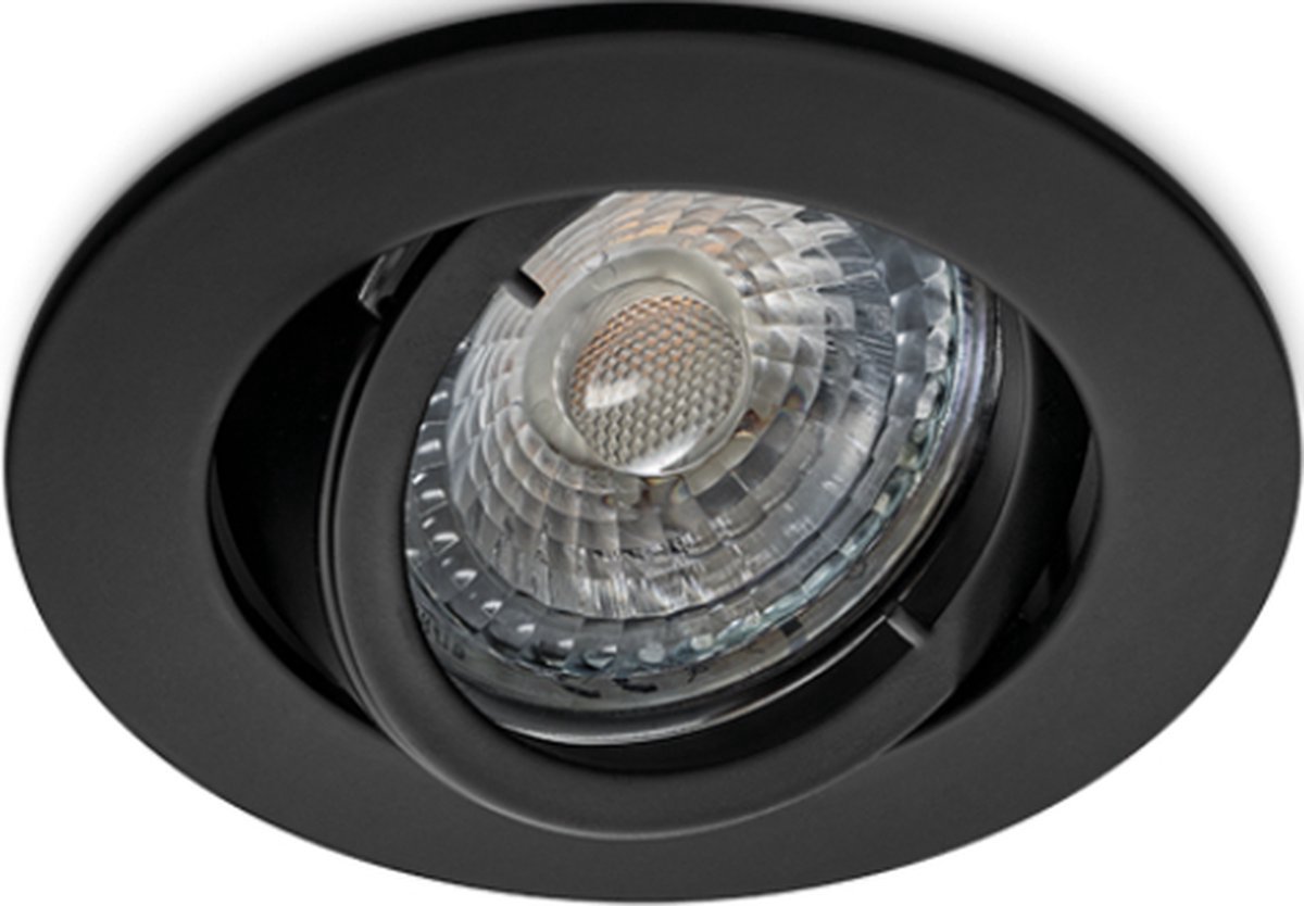 Philips inbouwspot met GU10 fitting 230V en inbouw frame. Dimbare ledlamp. Zwarte inbouwspot. Set van 1 stuks. Inbouwmaat is hetzelfde als van een dozenboor.