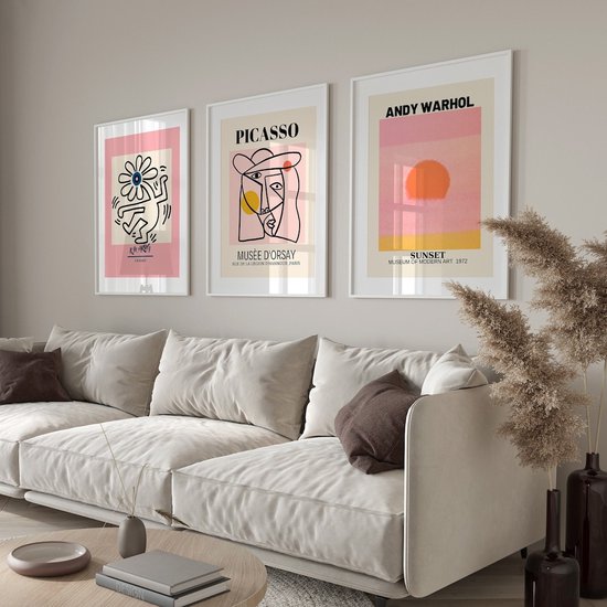 Abstracte Poster Set - 3 stuks - 50x70 cm - Pablo Picasso - Andy Warhol - Keith Haring - Kunst - Vintage - Wanddecoratie - Muurdecoratie
