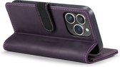 Coque iPhone 14 Pro Max Bookcase hoesje - CaseMe - Solid Purple - Cuir