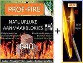 Prof-Fire - 640 Aanmaakblokjes Bruin - Voordeelbox + 70 XXXL Extra Lange Lucifers +/- 28 cm - Top Kwaliteit - Fire Up kwaliteit