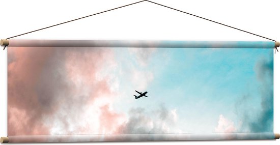 WallClassics - Textielposter - Vliegtuigje in Pastelluchr=t - 120x40 cm Foto op Textiel