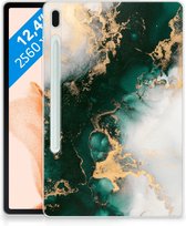 Tablet Back Cover geschikt voor Samsung Galaxy Tab S7FE Marmer Groen